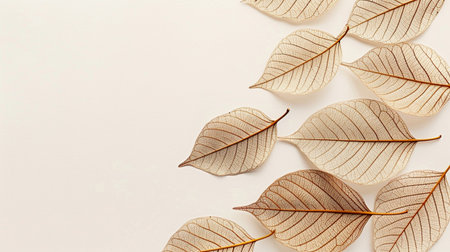 Dry leaves on white background. Flat lay, top view.の素材