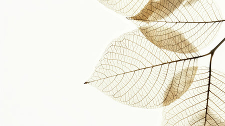 dry leaves on a white background, closeup of photo with soft focusの素材