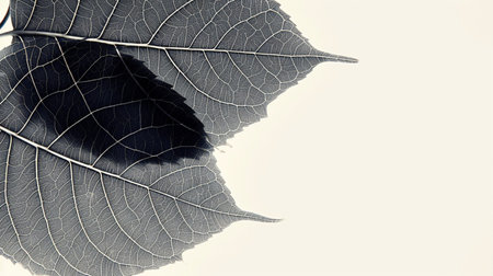 Black leaf on white background with copy space for text or image.の素材