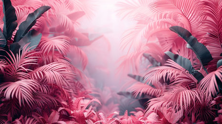 Tropical leaves background with sunlight. 3d render illustration.の素材