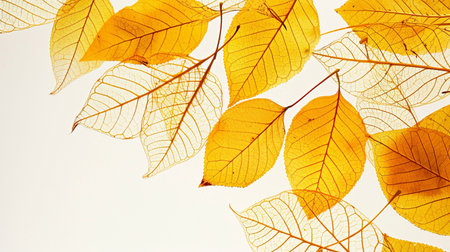 Autumn leaves on a white background with copy space for text.の素材