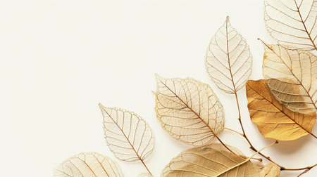 Autumn leaves on white background. Flat lay, top view.の素材