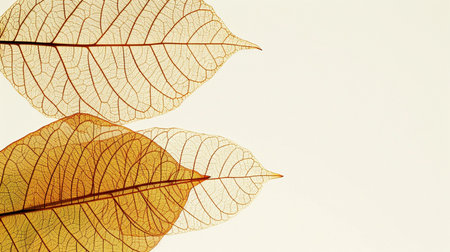Autumn leaves on a white background with space for text. Toned.の素材