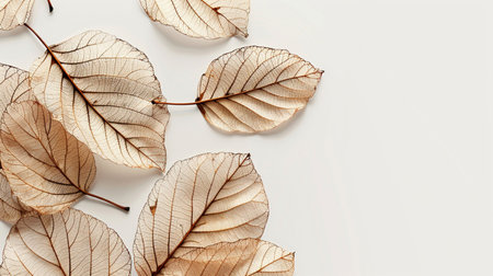 Dry leaves on a white background. Flat lay, top view.の素材