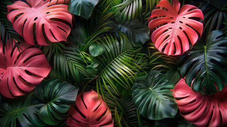Tropical leaves background. Monstera leaves pattern. Nature backgroundの素材