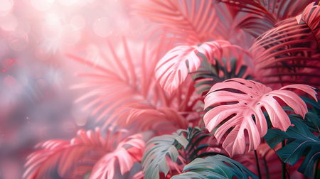 Tropical palm leaves background with bokeh light. Summer conceptの素材