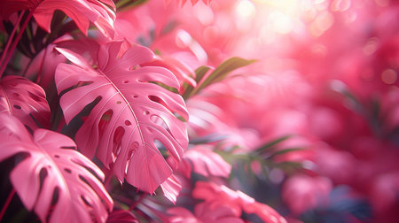 Beautiful tropical leaves in the garden with sunlight and bokehの素材