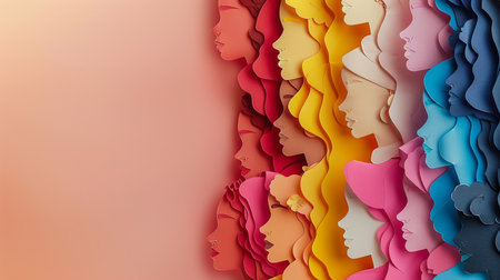 Colorful abstract background with female silhouettes. 3d illustration.の素材
