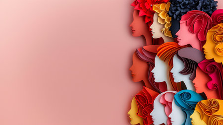 Colorful paper cut human heads on color background. 3d renderingの素材