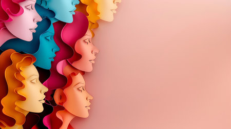 3d illustration of a woman's face with different hair colors.の素材