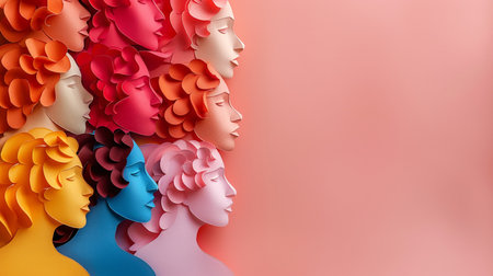 Paper cut of human head on pink background. 3d rendering.の素材