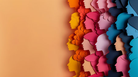 Group of people heads in profile. 3D illustration. Abstract background.の素材