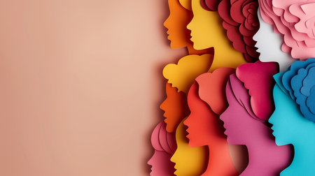 Colorful paper cut of human heads. Abstract background. 3d renderingの素材
