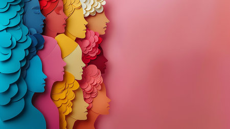 Silhouette of a group of women with different hairstyles. 3d renderingの素材