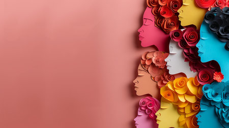 Conceptual image of human heads made of paper flowers. 3d renderingの素材