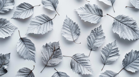 Autumn leaves pattern on white background. Flat lay, top viewの素材
