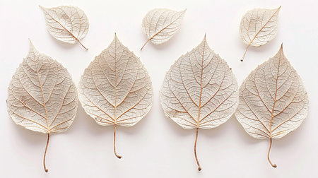 Dry leaves on white background. Flat lay, top view.の素材