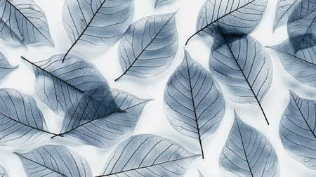 Foliage pattern with blue leaves. Flat lay, top viewの素材