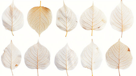 Dried leaves isolated on white background. Flat lay, top view.の素材