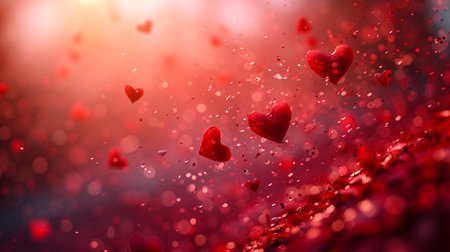 Red hearts on blurred background. Valentine's day concept. 3D Renderingの素材