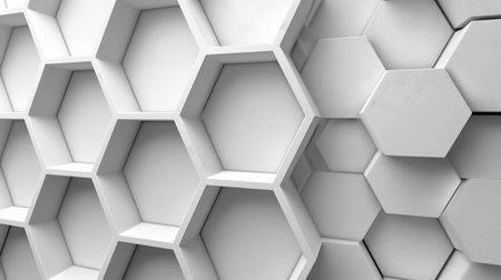 Abstract 3d rendering of white hexagons. Background with hexagons.の素材