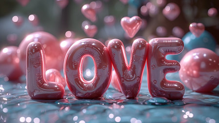 3d render of valentine's day balloons with love wordの素材