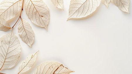 Autumn leaves on white background. Flat lay, top view.の素材