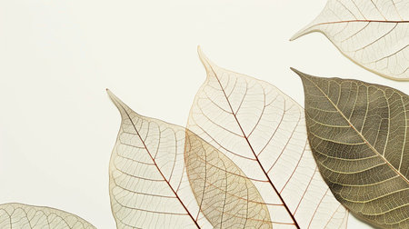 dry leaves on white background with copy space for text, top viewの素材