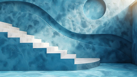 3d rendering, abstract blue marble stairs in a modern room.の素材