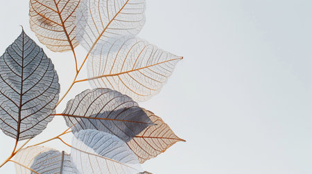 Dry leaves on white background with copy space for text or imageの素材