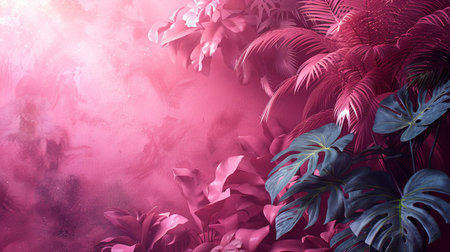 Tropical leaves background. 3D illustration, 3D rendering.の素材