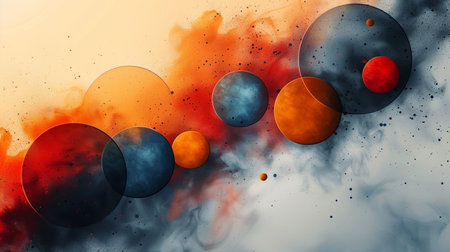 Abstract space background with planets and stars. Colorful galaxy illustration.の素材