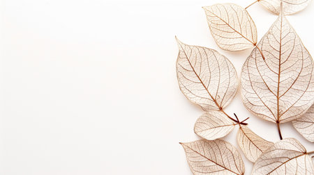 Dry leaves on white background. Flat lay, top view.の素材