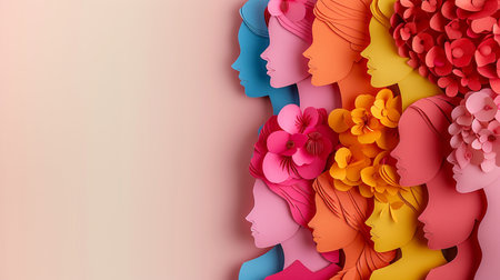 Illustration of Women Face with Colorful Floral Background, 3d renderingの素材