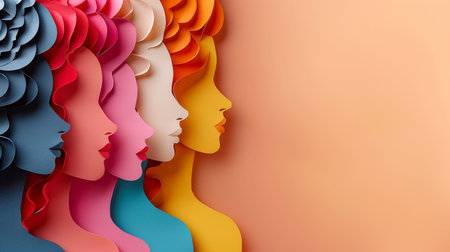 Colorful paper cut human heads on orange background. 3d renderingの素材
