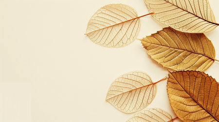 Autumn leaves on white background with copy space for your text.の素材