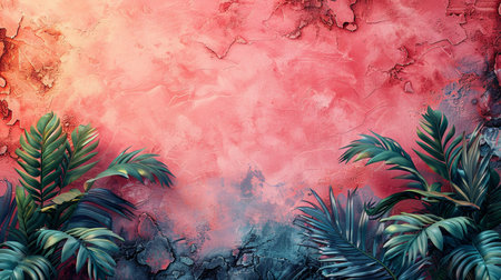 Tropical leaves on grunge textured background. Summer concept.の素材