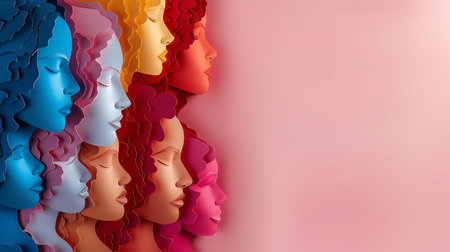 Colorful abstract background with female faces. 3d vector illustration.の素材