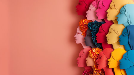 Heads of women with flowers on a pink background. 3d renderingの素材