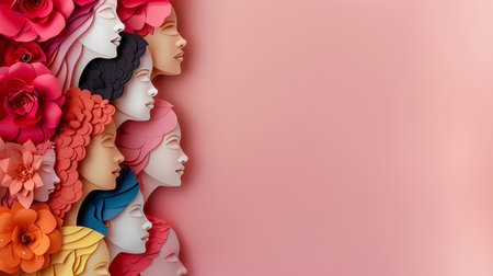 Women face with flowers in paper cut style. 3d rendering.の素材