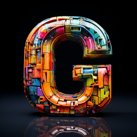 Colorful 3d letter G uppercase on black background.の素材
