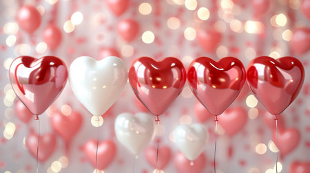 Valentine's day background with red and white heart shaped balloonsの素材