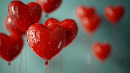 Valentine's day background with red heart balloons. 3d renderingの素材