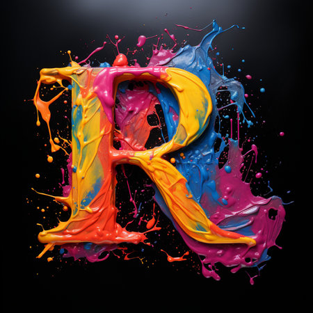 Letter R uppercase splash paint font. 3D Renderingの素材
