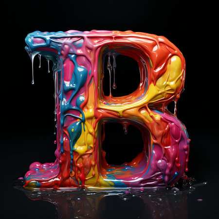 Colorful liquid paint letter B on black background. 3d renderingの素材