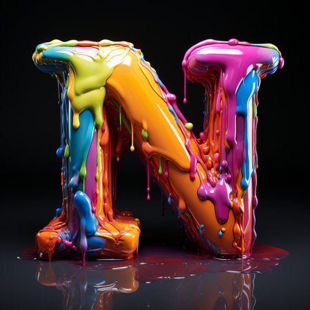 Colorful dripping paint letter M on black background. 3d renderingの素材