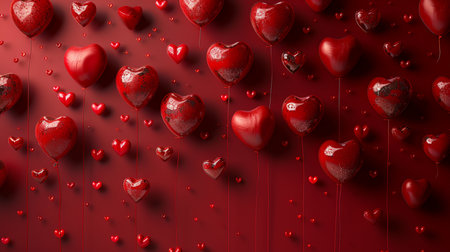 Valentine's day background with red hearts. 3d renderingの素材