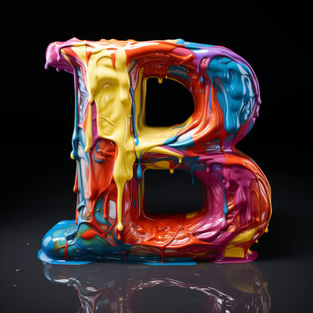Colorful Liquid paint letter B on black background. 3d renderingの素材