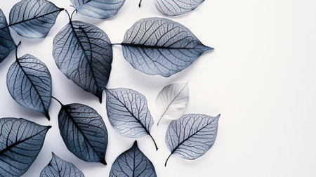 Creative layout made of leaves on white background. Flat lay, top view minimal concept.の素材