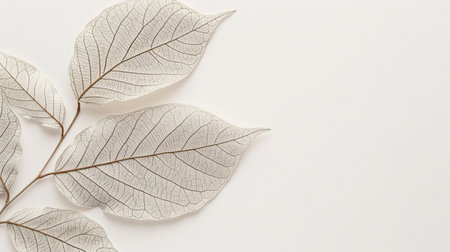 dry leaves on white background with copy space for text, top viewの素材